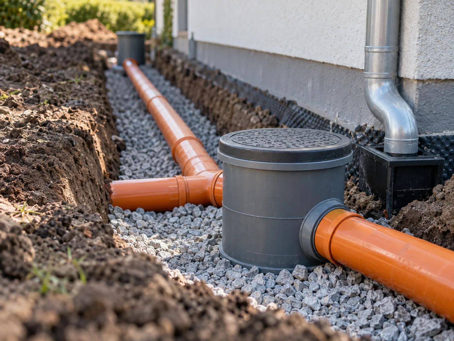 Système d'assainissement avec canalisations de drainage et regards